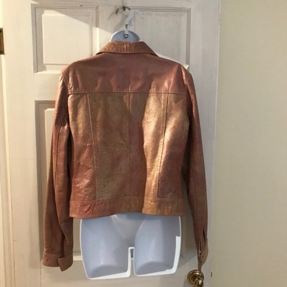 Pink / Beige Distressed Real Leather Jacket - Picture 3 of 4